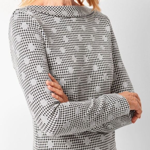 Talbots Medium Jacquard Dot Houndstooth Knit Bateau Neck Sweater Top Black/White - Picture 1 of 12